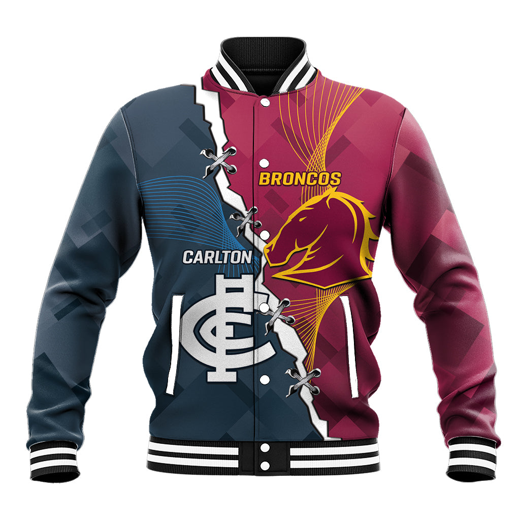 Personalised Broncos Rugby And Carlton Football Baseball Jacket Sporty Version LT14