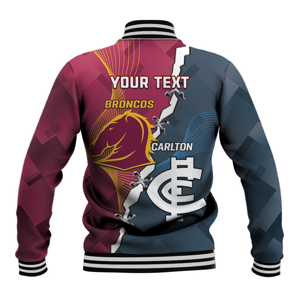 Personalised Broncos Rugby And Carlton Football Baseball Jacket Sporty Version LT14