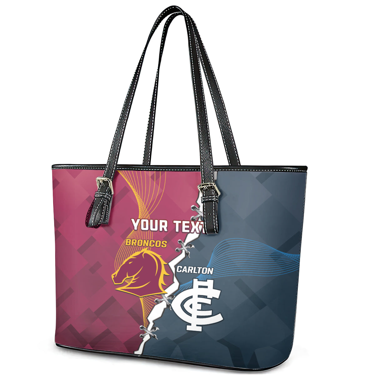 Personalised Broncos Rugby And Carlton Football Leather Tote Bag Sporty Version