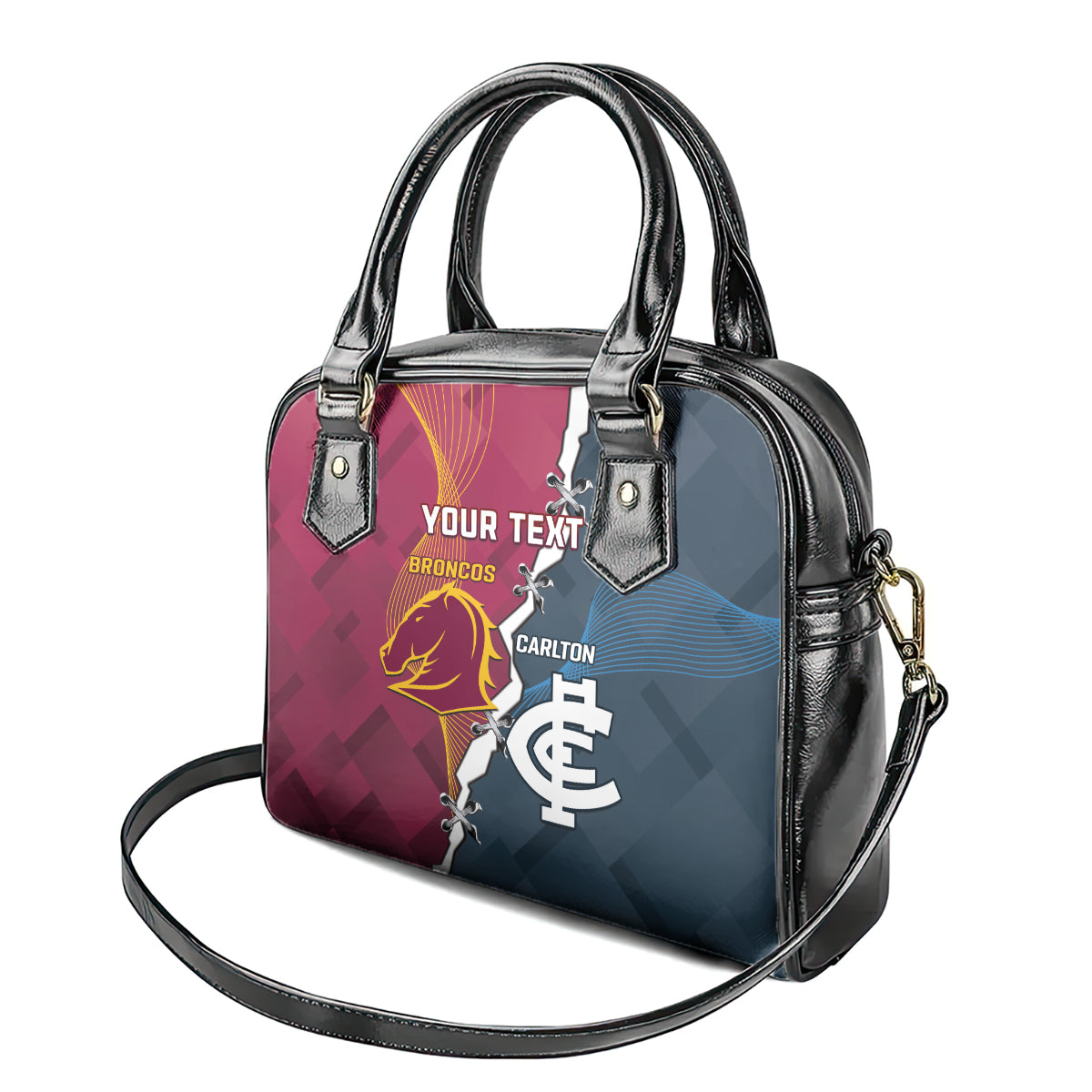 Personalised Broncos Rugby And Carlton Football Shoulder Handbag Sporty Version