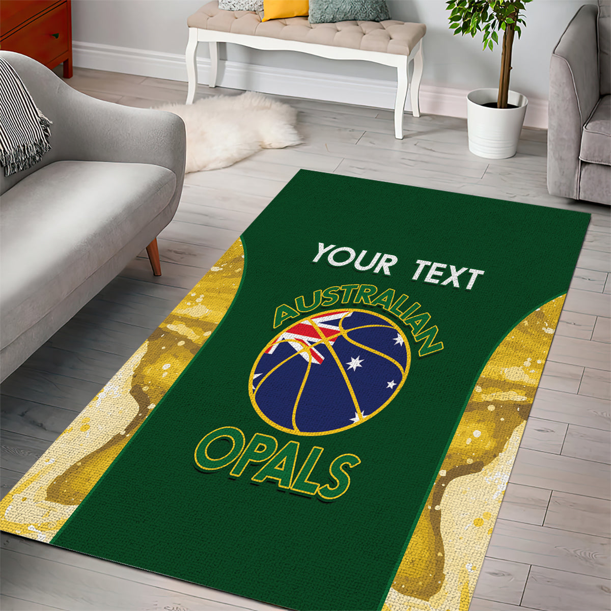 Custom Australia Basketball Area Rug Go Champions Aussie Opals National Color