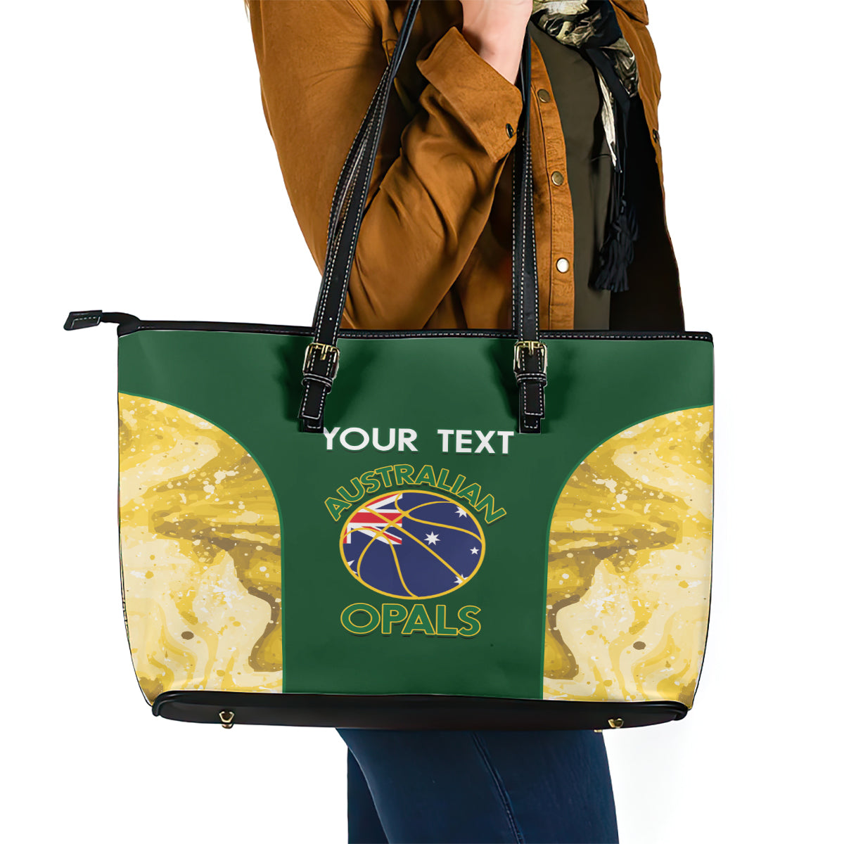 Custom Australia Basketball Leather Tote Bag Go Champions Aussie Opals National Color