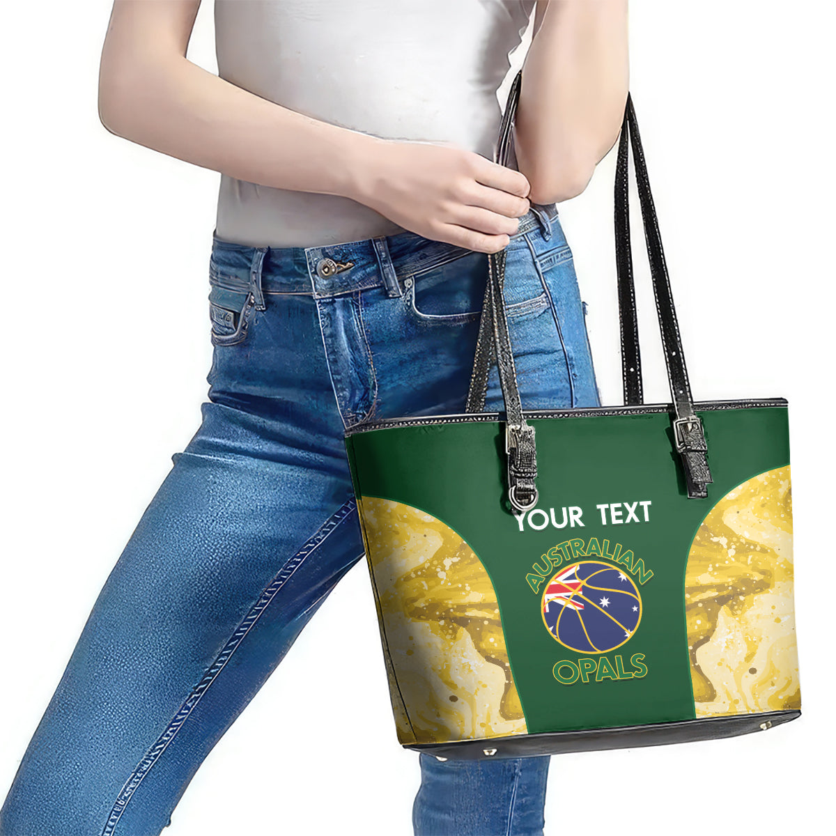 Custom Australia Basketball Leather Tote Bag Go Champions Aussie Opals National Color