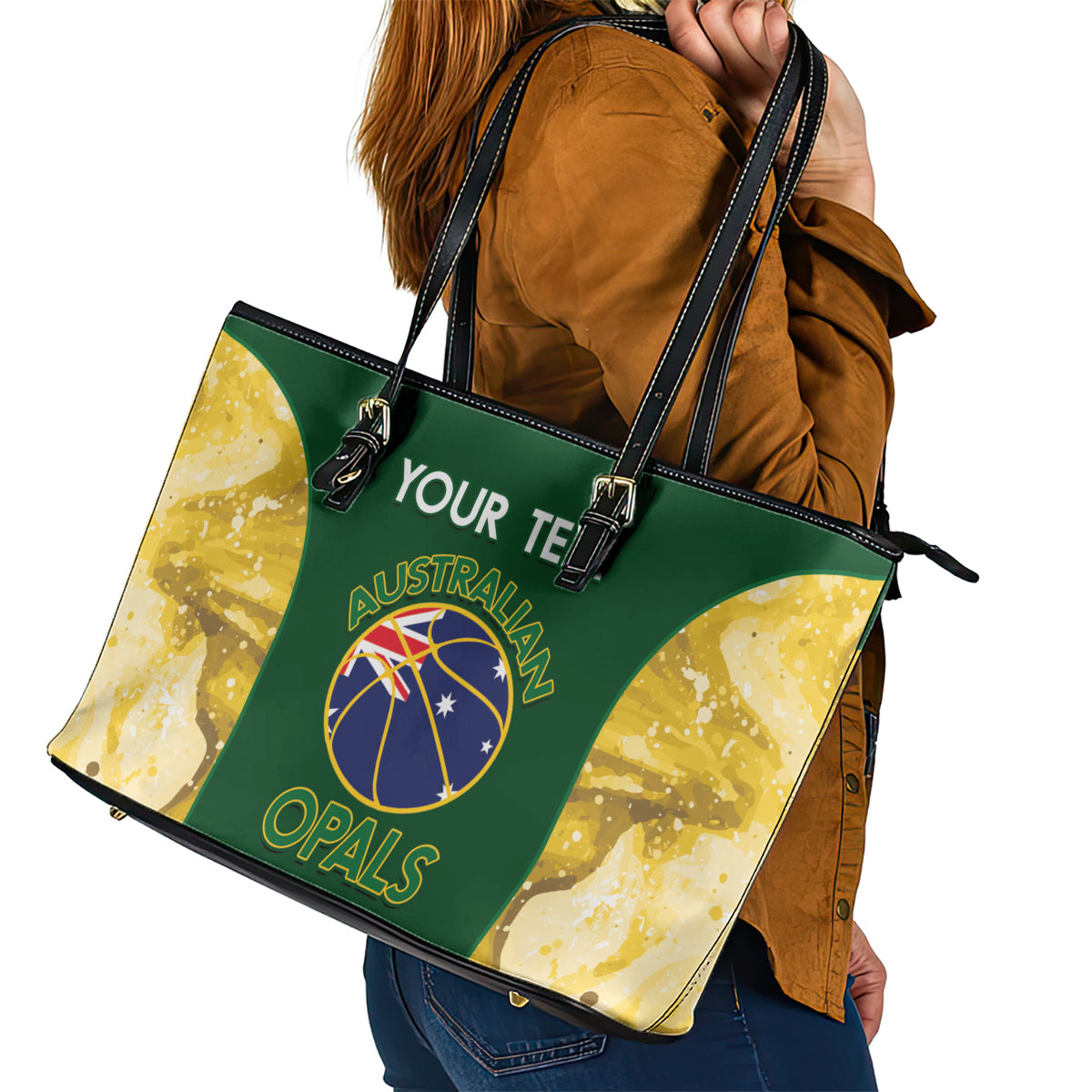 Custom Australia Basketball Leather Tote Bag Go Champions Aussie Opals National Color