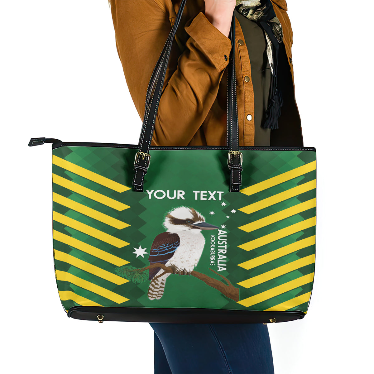 Custom Australia Field Hockey Leather Tote Bag Go Champions Kookaburras National Color