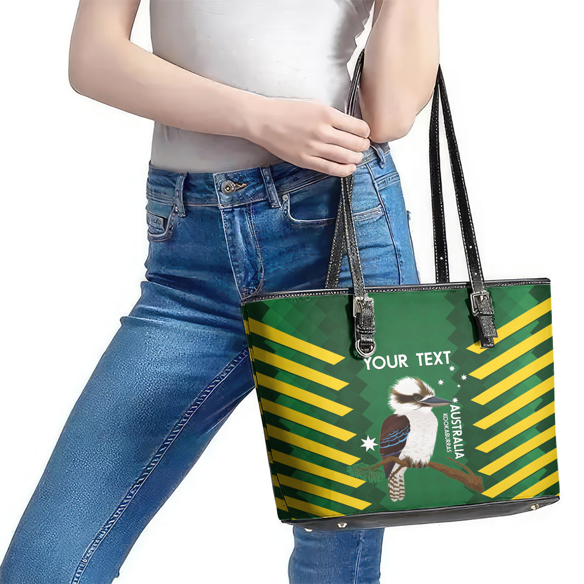 Custom Australia Field Hockey Leather Tote Bag Go Champions Kookaburras National Color