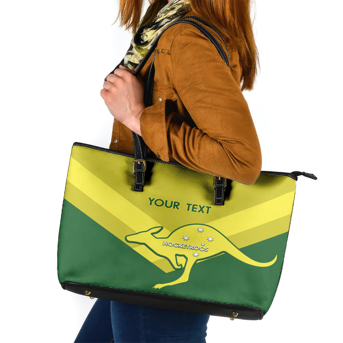 Custom Australia Field Hockey Leather Tote Bag Go Champions Hockeyroos National Color