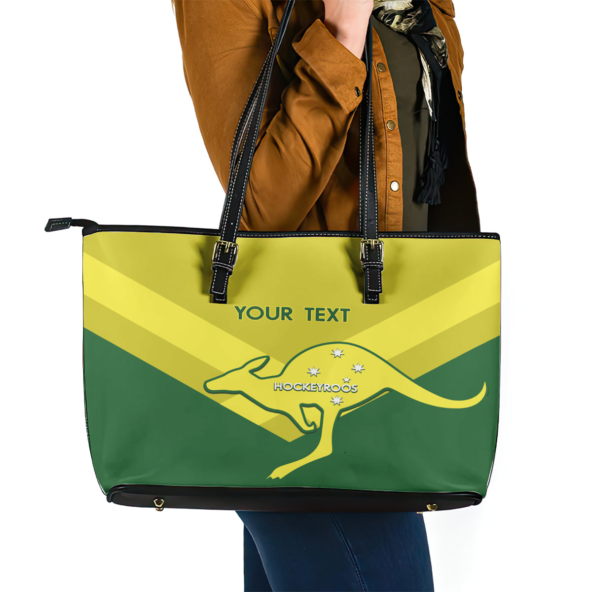 Custom Australia Field Hockey Leather Tote Bag Go Champions Hockeyroos National Color