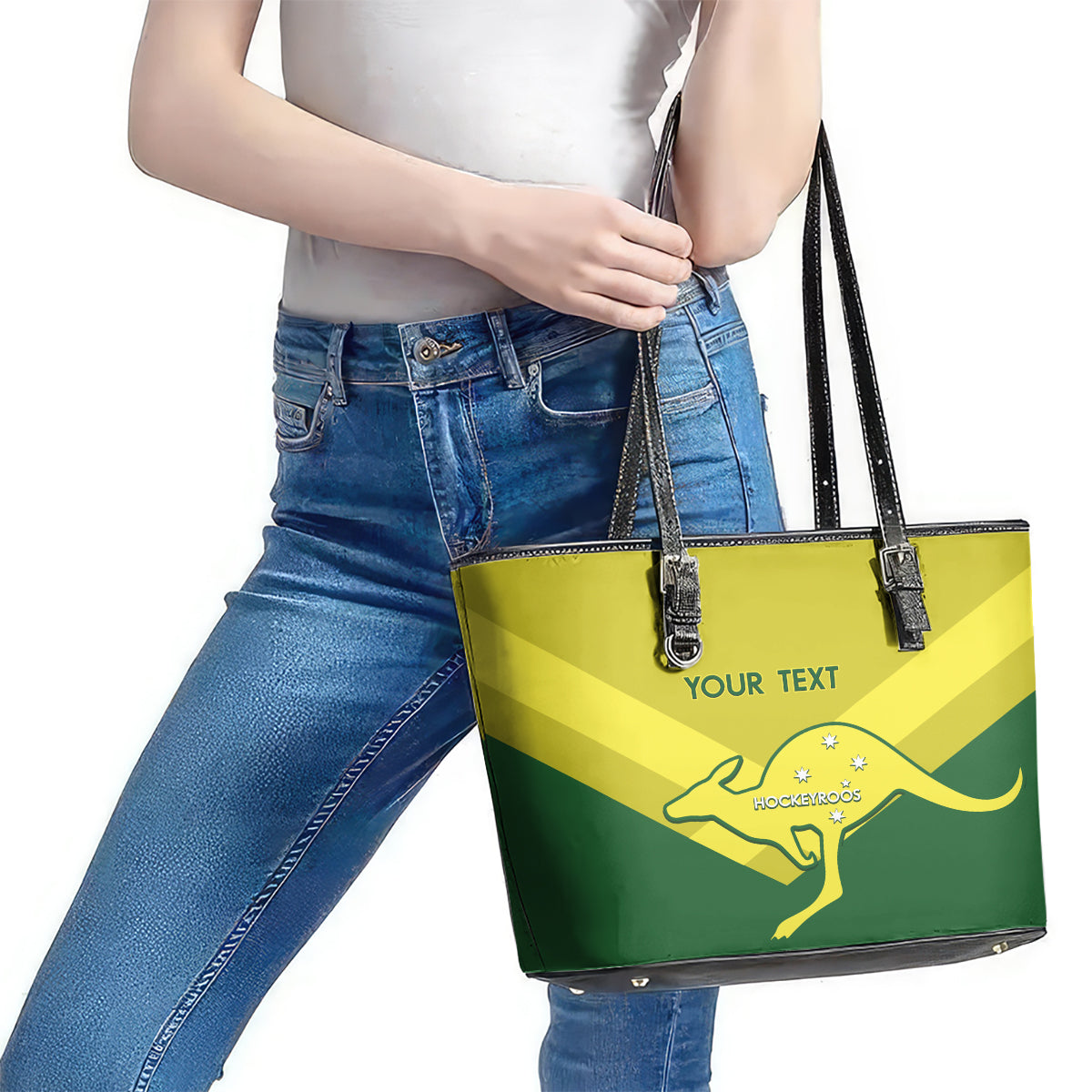 Custom Australia Field Hockey Leather Tote Bag Go Champions Hockeyroos National Color