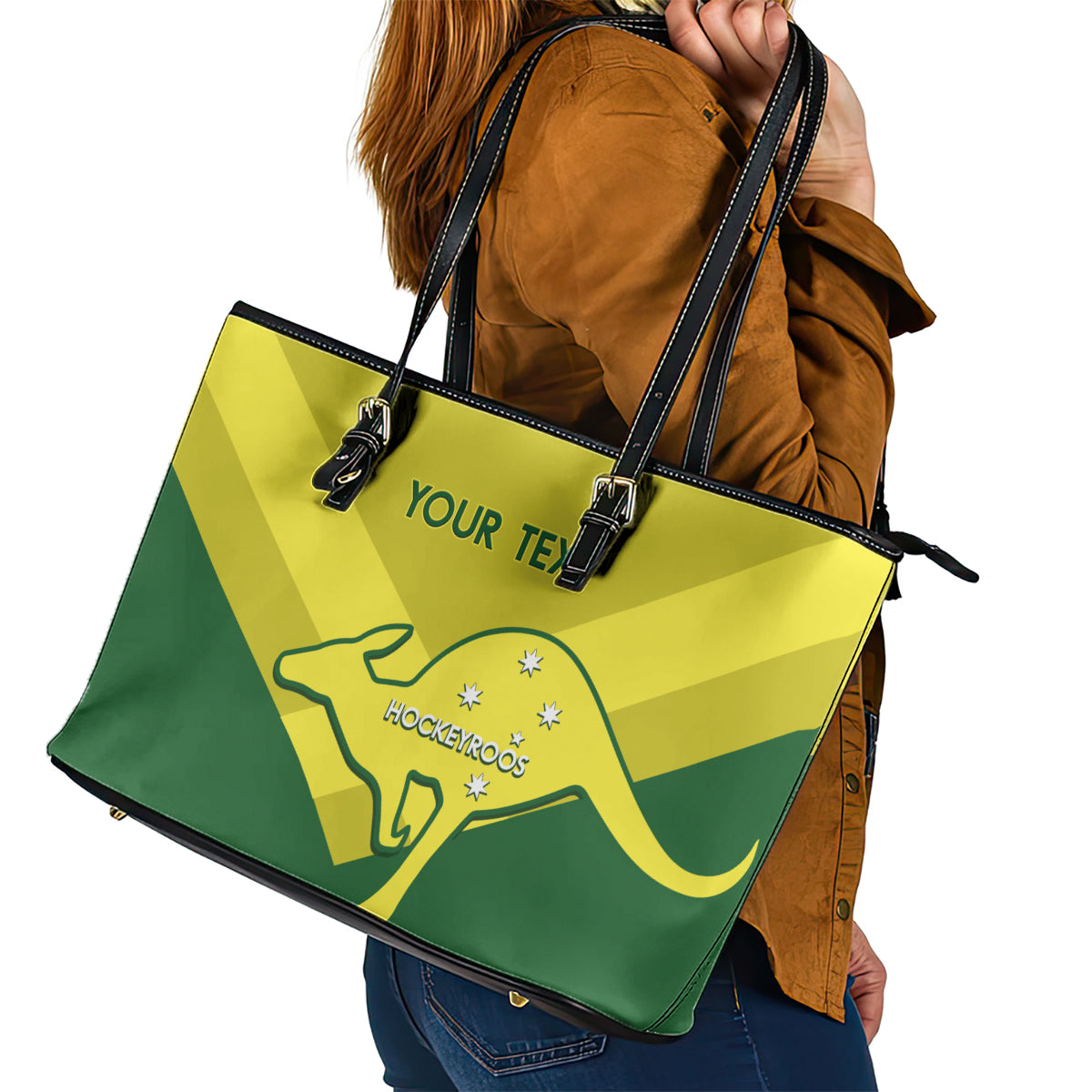 Custom Australia Field Hockey Leather Tote Bag Go Champions Hockeyroos National Color