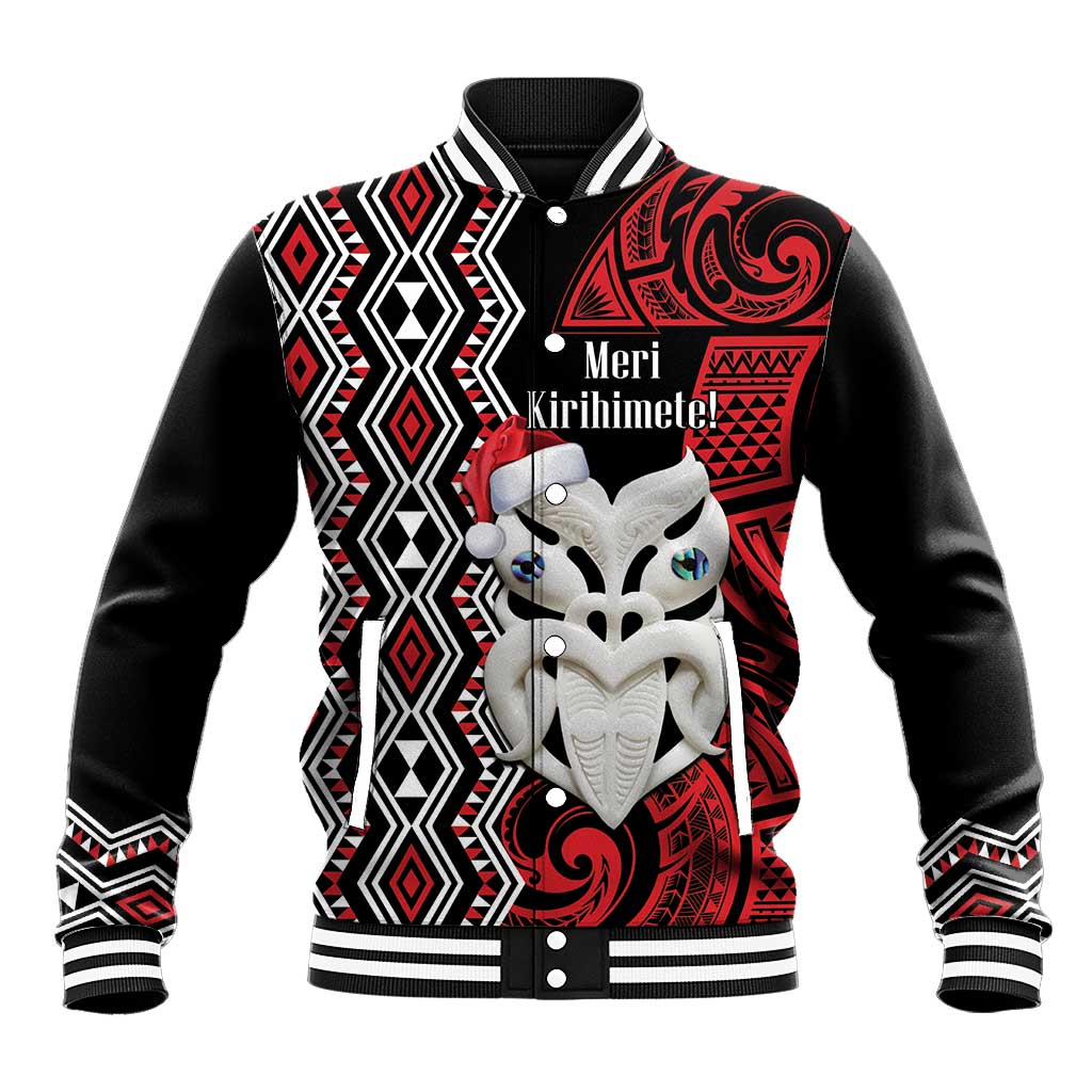 Personalised New Zealand Christmas Baseball Jacket Meri Kirihimete Maori Wheku - Taniko Art