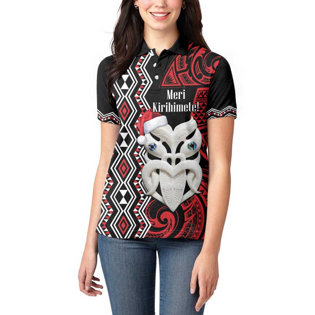 Personalised New Zealand Christmas Women Polo Shirt Meri Kirihimete Maori Wheku - Taniko Art