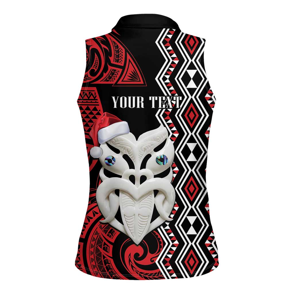 Personalised New Zealand Christmas Women Sleeveless Polo Shirt Meri Kirihimete Maori Wheku - Taniko Art