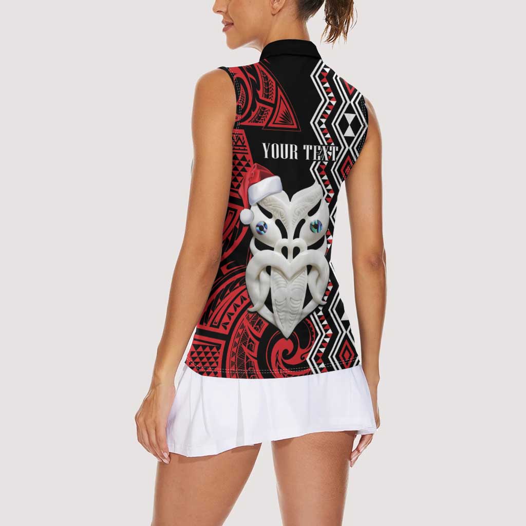 Personalised New Zealand Christmas Women Sleeveless Polo Shirt Meri Kirihimete Maori Wheku - Taniko Art