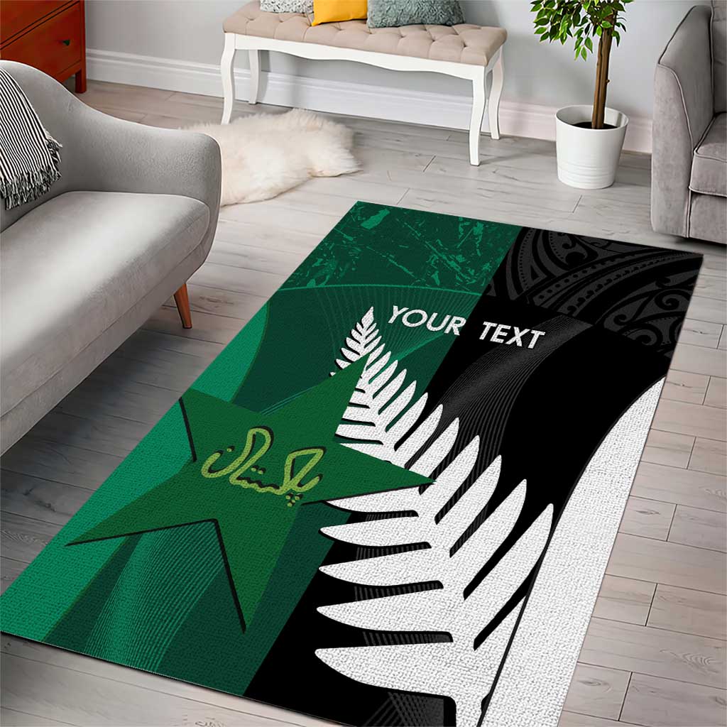 Custom New Zealand And Pakistan Cricket Area Rug 2025 Black Cap Shaheens Together