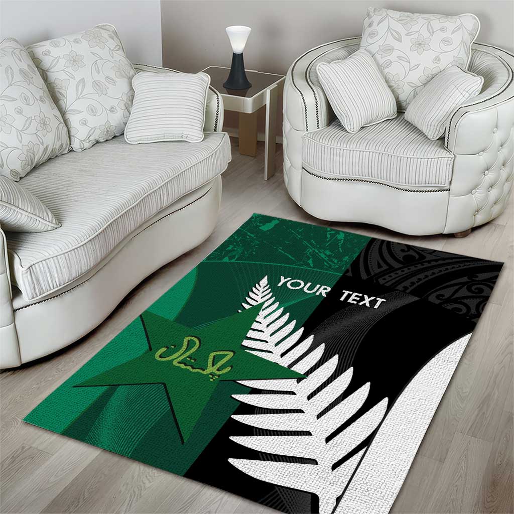 Custom New Zealand And Pakistan Cricket Area Rug 2025 Black Cap Shaheens Together