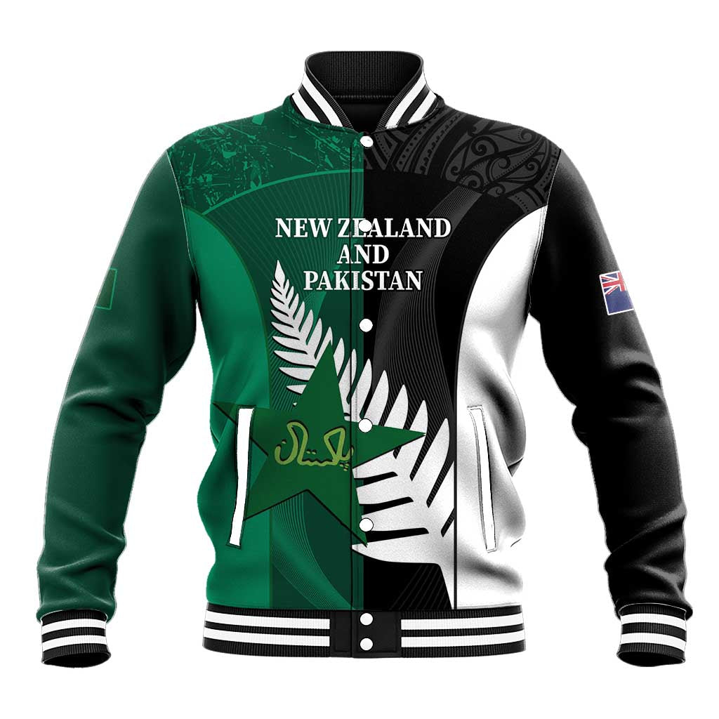 Custom New Zealand And Pakistan Cricket Baseball Jacket 2025 Black Cap Shaheens Together