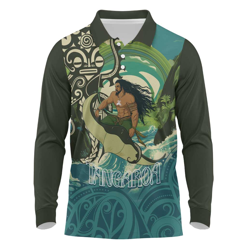 Aotearoa Tangaroa Atua Long Sleeve Polo Shirt New Zealand God Of The Ocean