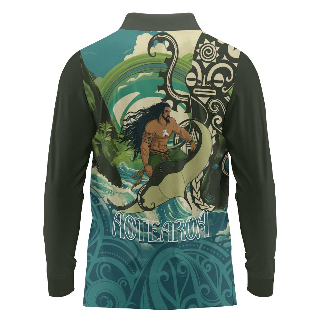 Aotearoa Tangaroa Atua Long Sleeve Polo Shirt New Zealand God Of The Ocean