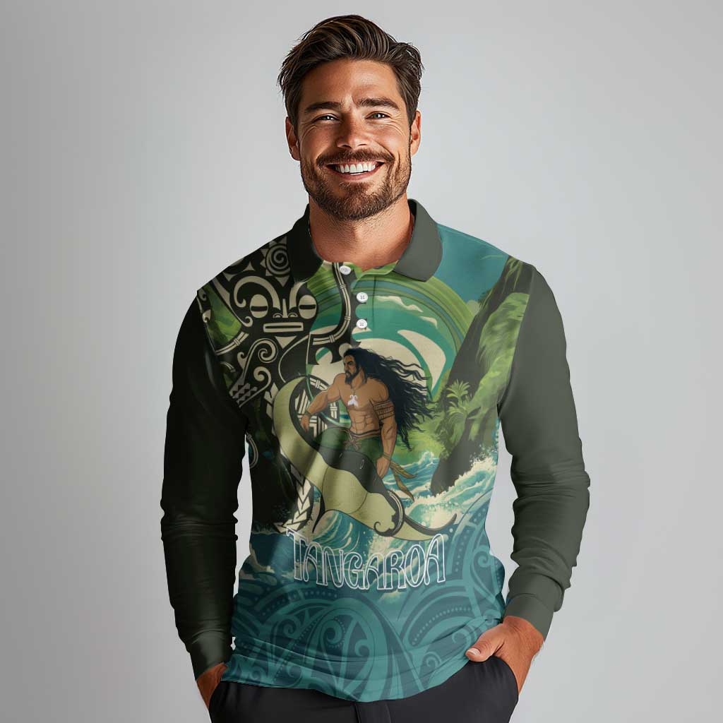 Aotearoa Tangaroa Atua Long Sleeve Polo Shirt New Zealand God Of The Ocean