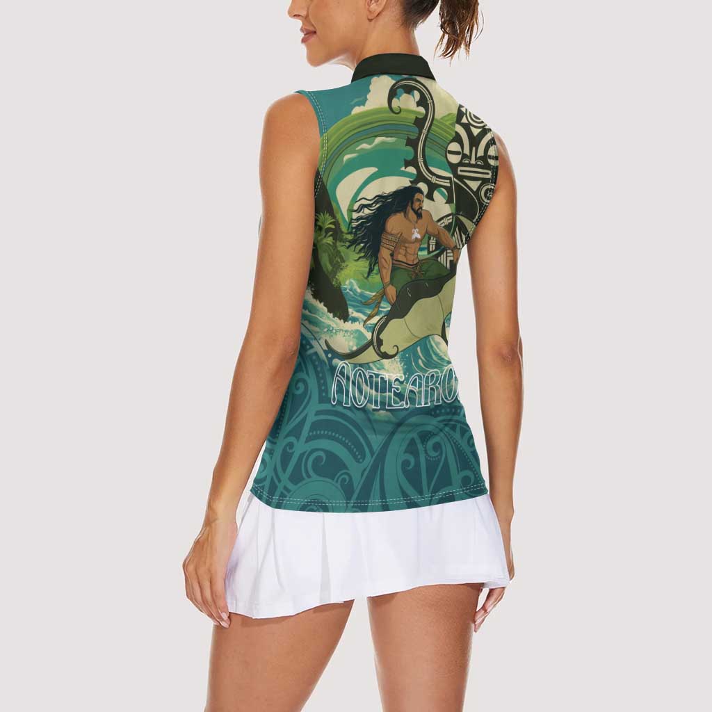 Aotearoa Tangaroa Atua Women Sleeveless Polo Shirt New Zealand God Of The Ocean