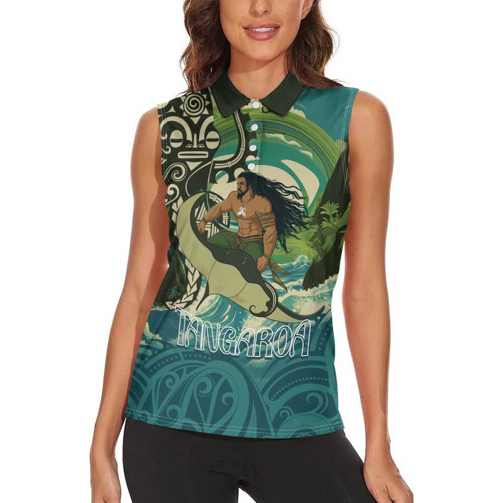 Aotearoa Tangaroa Atua Women Sleeveless Polo Shirt New Zealand God Of The Ocean