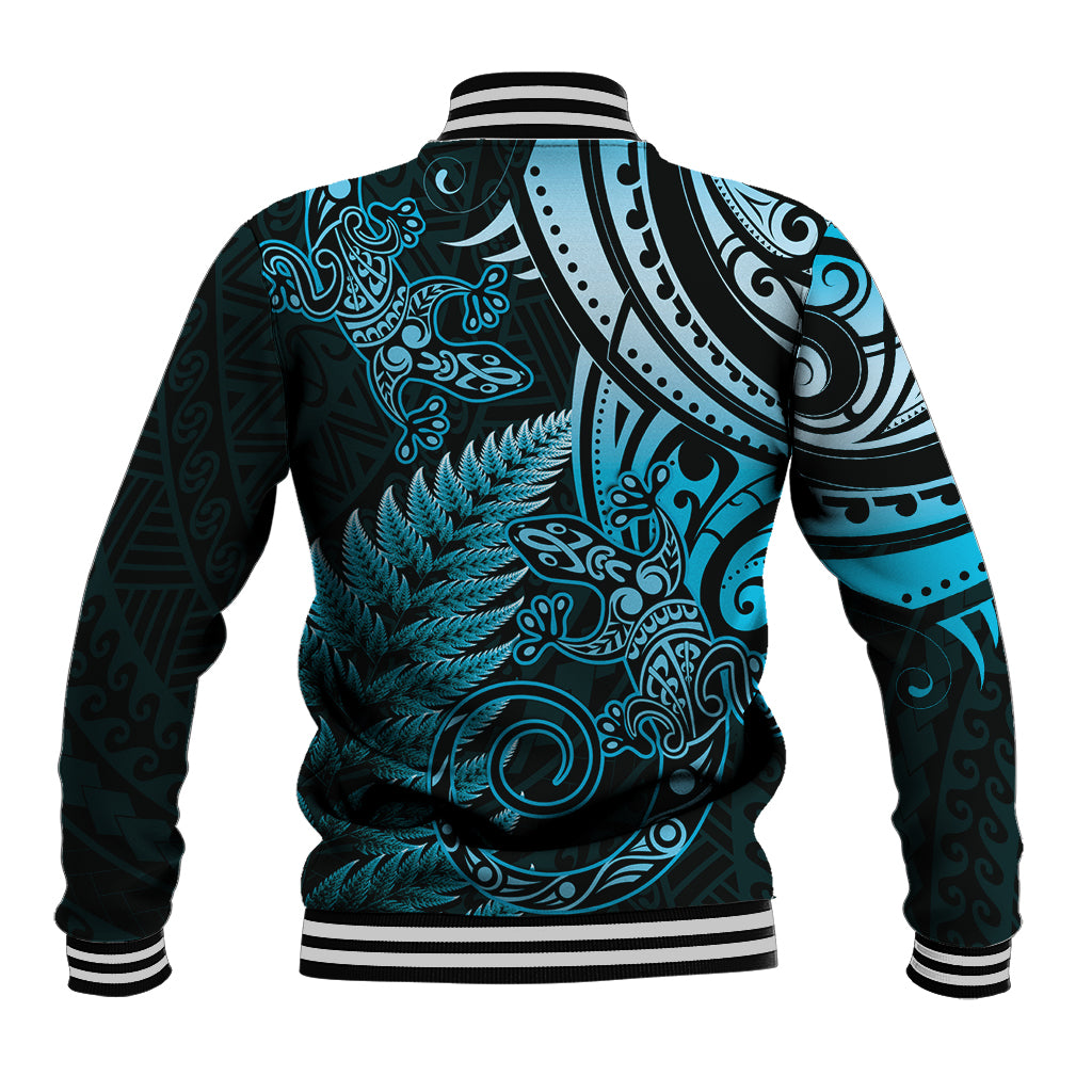 New Zealand Lizard Baseball Jacket Silver Fern Aotearoa Maori Blue Version