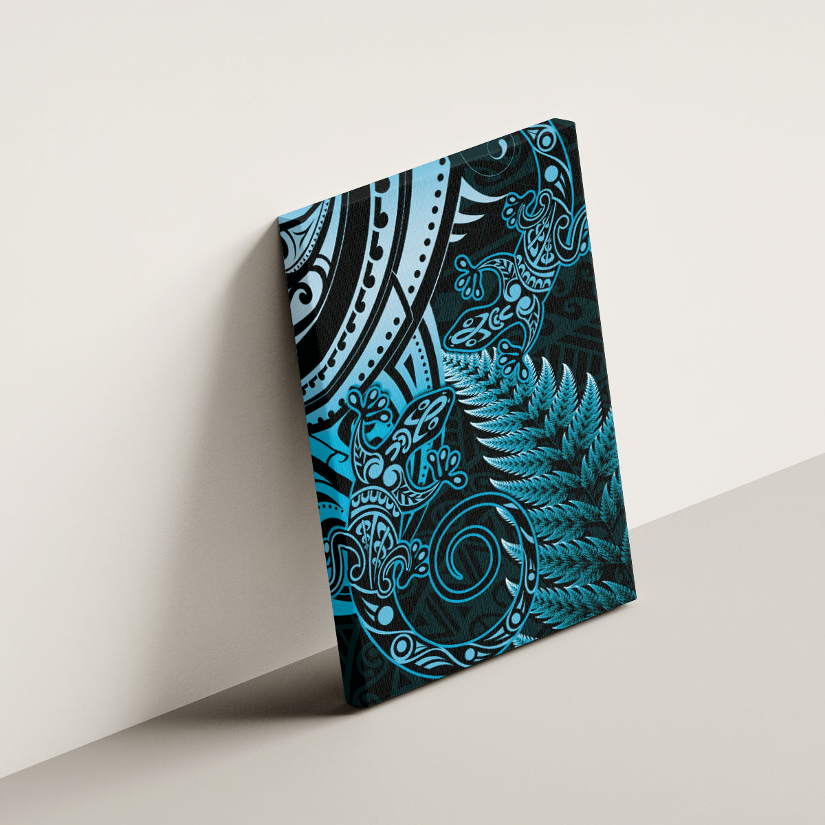 New Zealand Lizard Canvas Wall Art Silver Fern Aotearoa Maori Blue Version