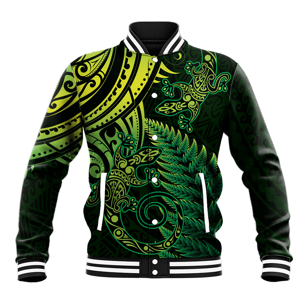 New Zealand Lizard Baseball Jacket Silver Fern Aotearoa Maori Green Version