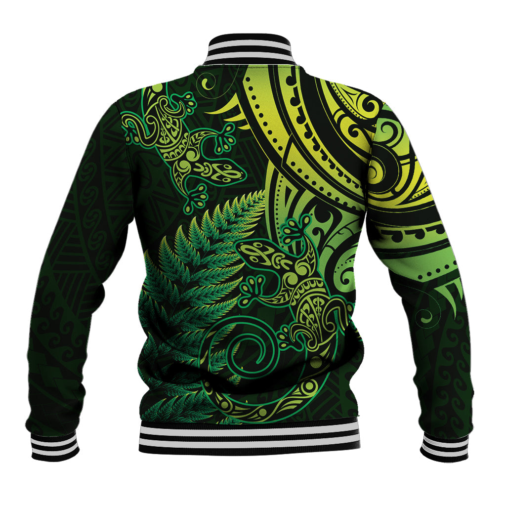 New Zealand Lizard Baseball Jacket Silver Fern Aotearoa Maori Green Version