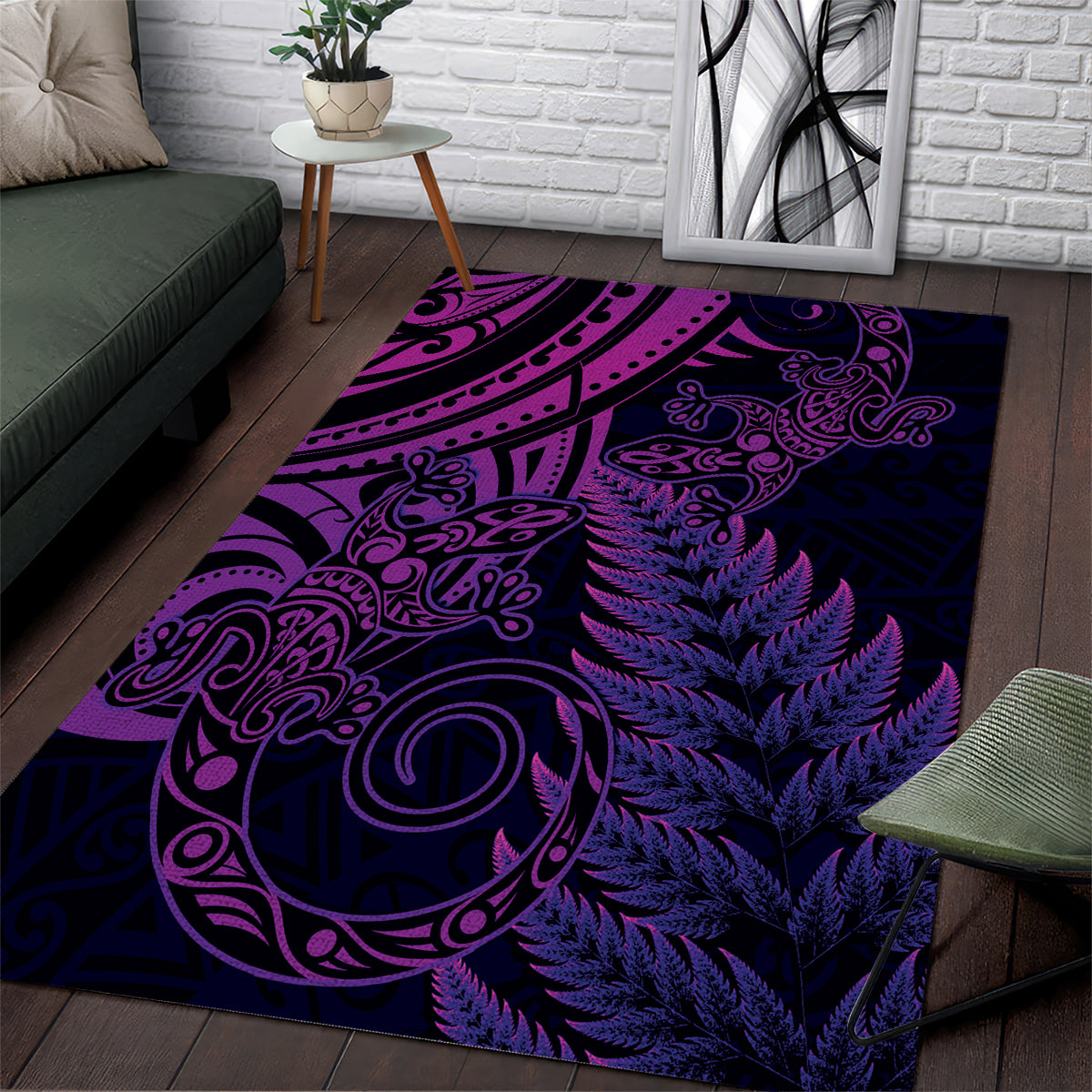 New Zealand Lizard Area Rug Silver Fern Aotearoa Maori Purple Version