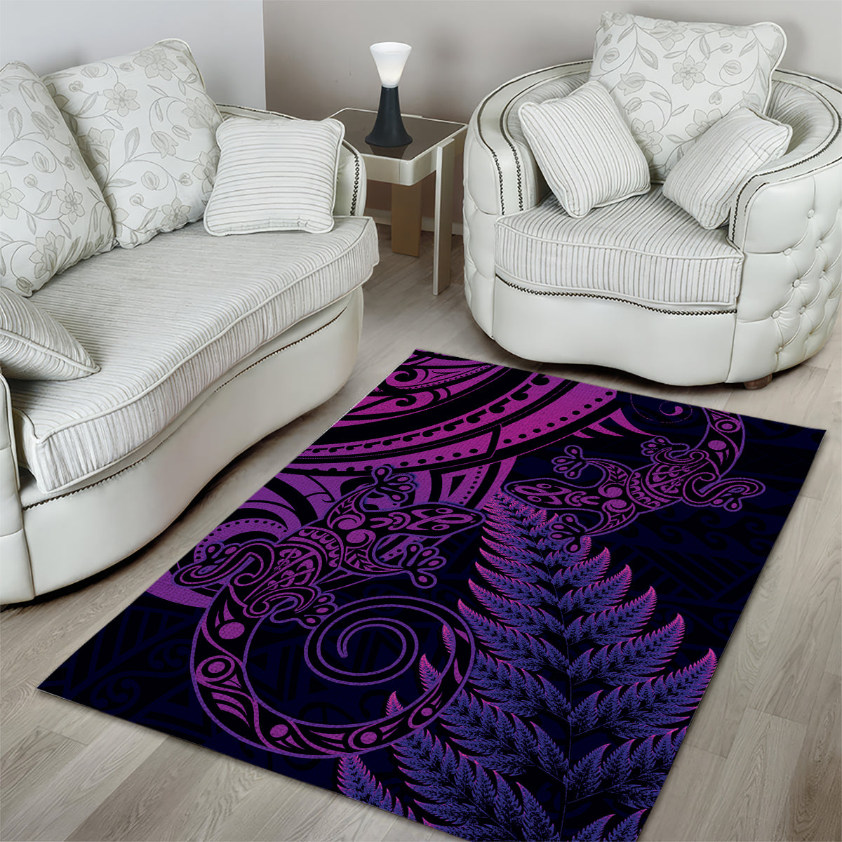 New Zealand Lizard Area Rug Silver Fern Aotearoa Maori Purple Version