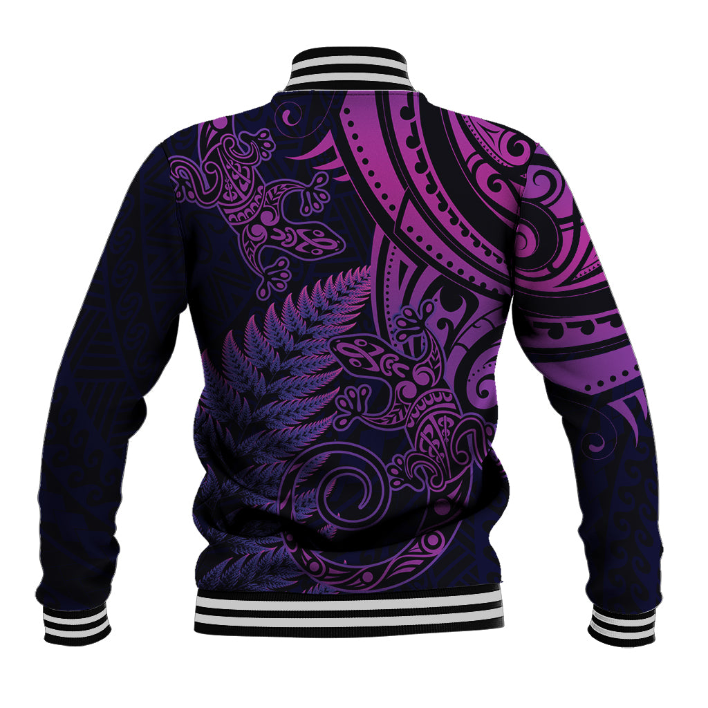 New Zealand Lizard Baseball Jacket Silver Fern Aotearoa Maori Purple Version