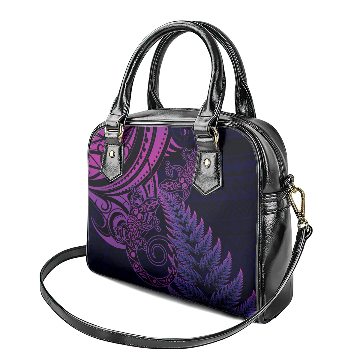 New Zealand Lizard Shoulder Handbag Silver Fern Aotearoa Maori Purple Version