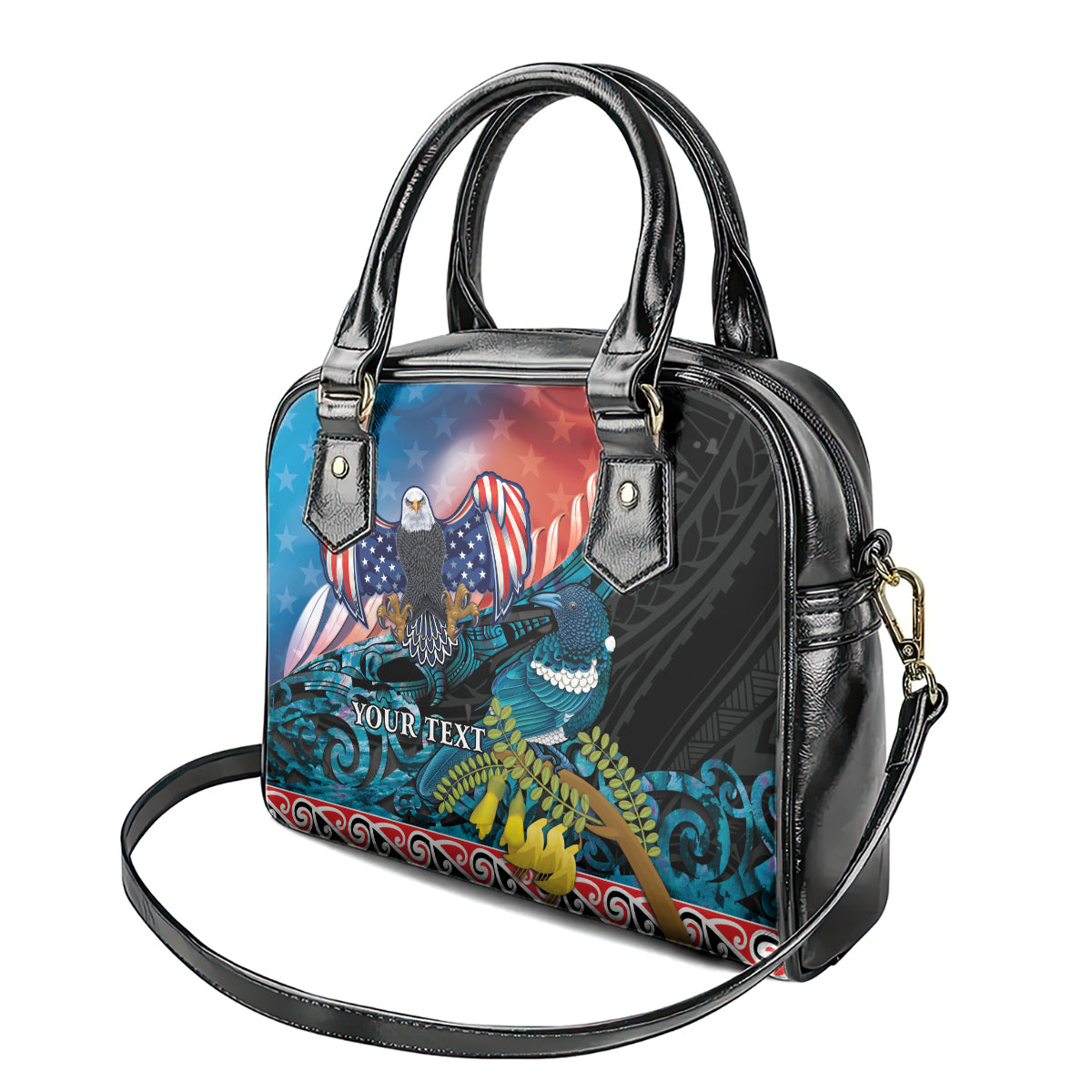 Personalised United States And New Zealand Shoulder Handbag USA Eagle With Kowhai Aotearoa Tui Bird