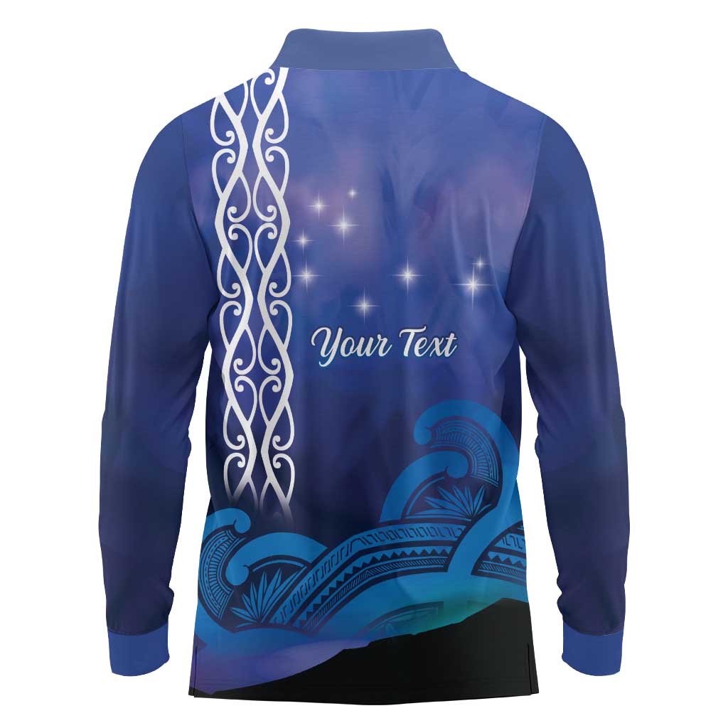 Personalised Matariki New Zealand Long Sleeve Polo Shirt Maori New Year Galaxy Koru Pattern