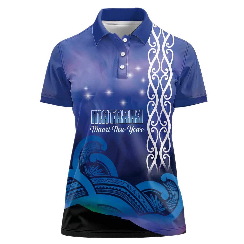 Personalised Matariki New Zealand Women Polo Shirt Maori New Year Galaxy Koru Pattern