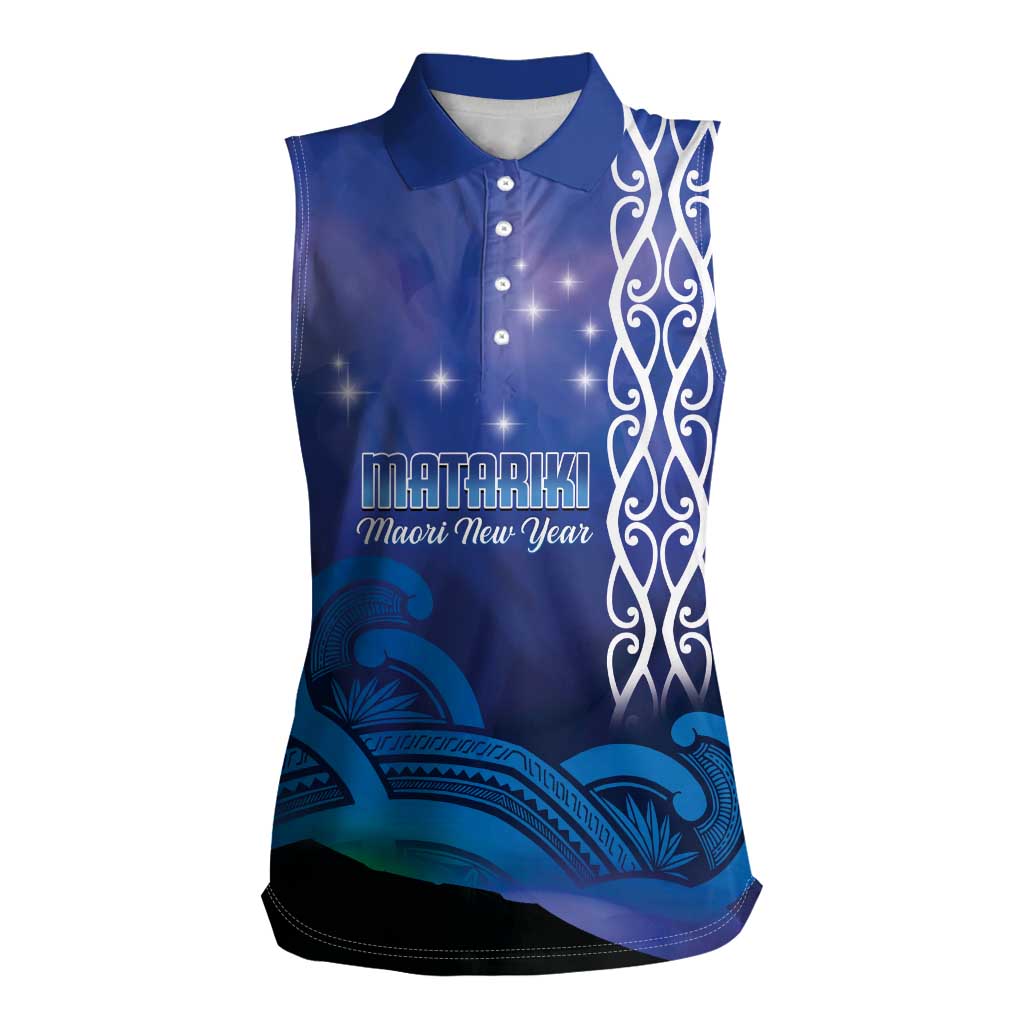 Personalised Matariki New Zealand Women Sleeveless Polo Shirt Maori New Year Galaxy Koru Pattern