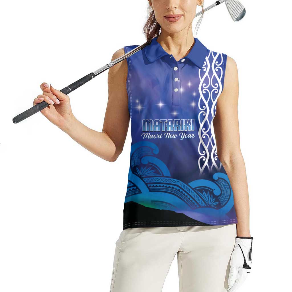 Personalised Matariki New Zealand Women Sleeveless Polo Shirt Maori New Year Galaxy Koru Pattern