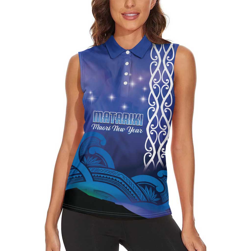 Personalised Matariki New Zealand Women Sleeveless Polo Shirt Maori New Year Galaxy Koru Pattern