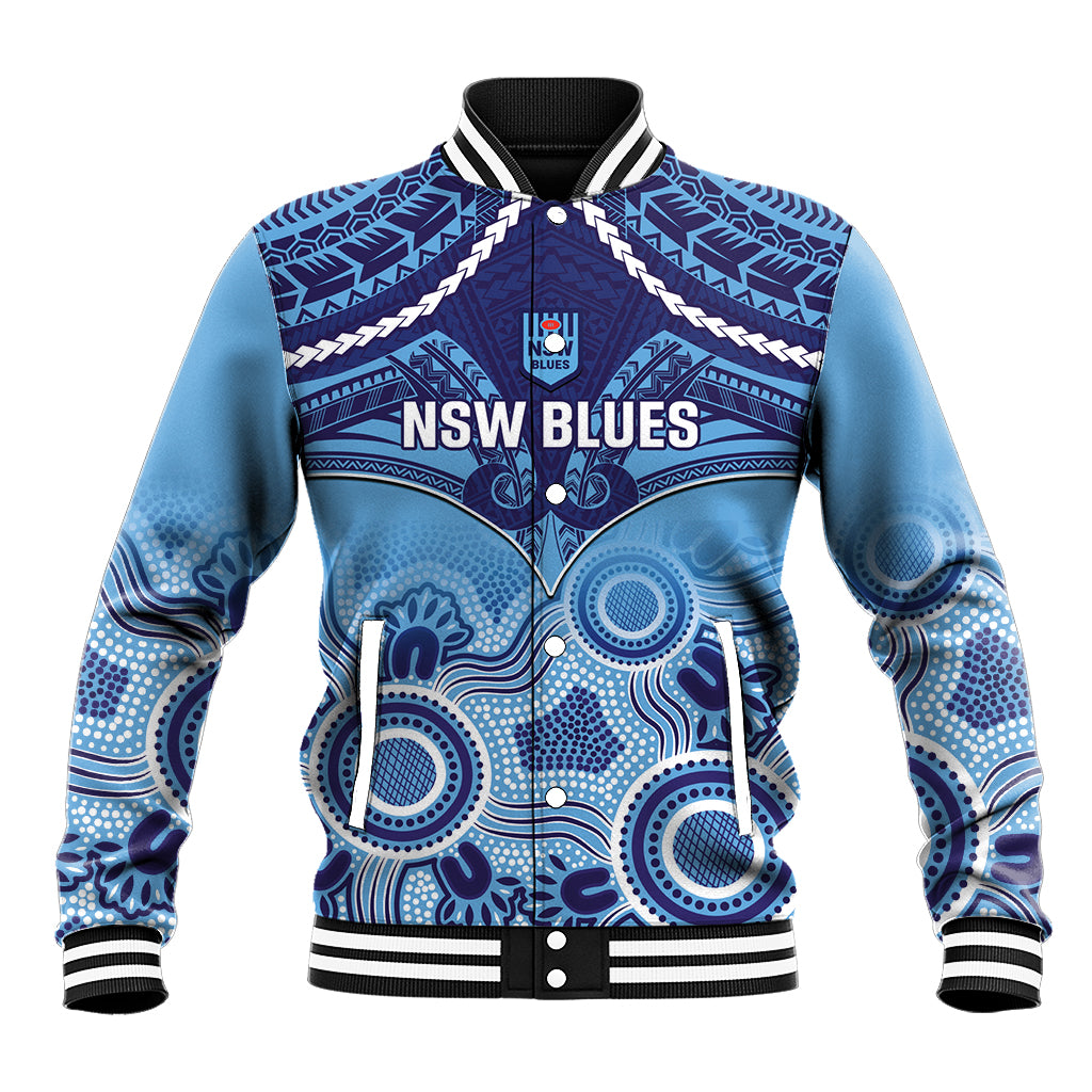 Custom NSW Blues Rugby Baseball Jacket Aboriginal Mix Polynesian Pattern