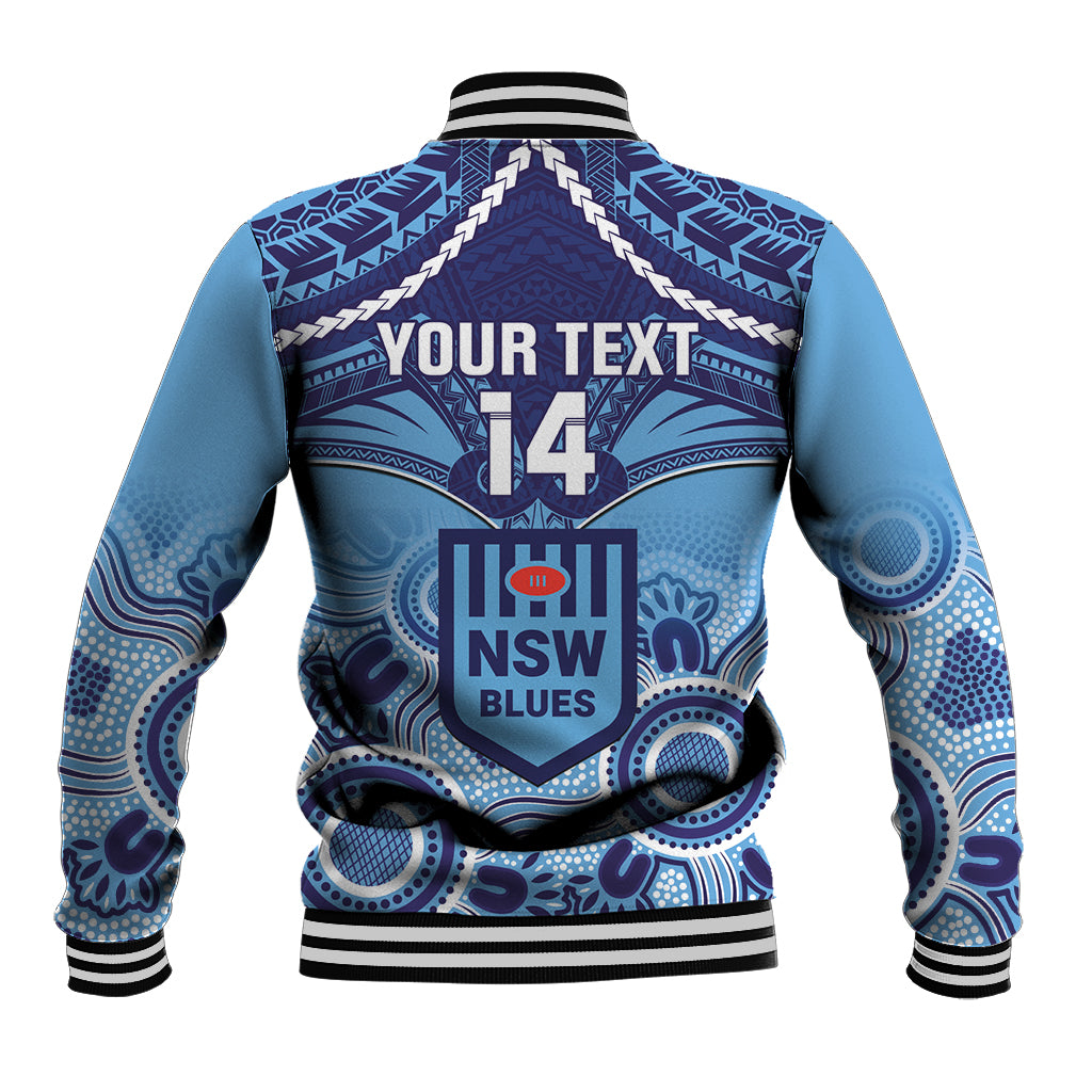 Custom NSW Blues Rugby Baseball Jacket Aboriginal Mix Polynesian Pattern