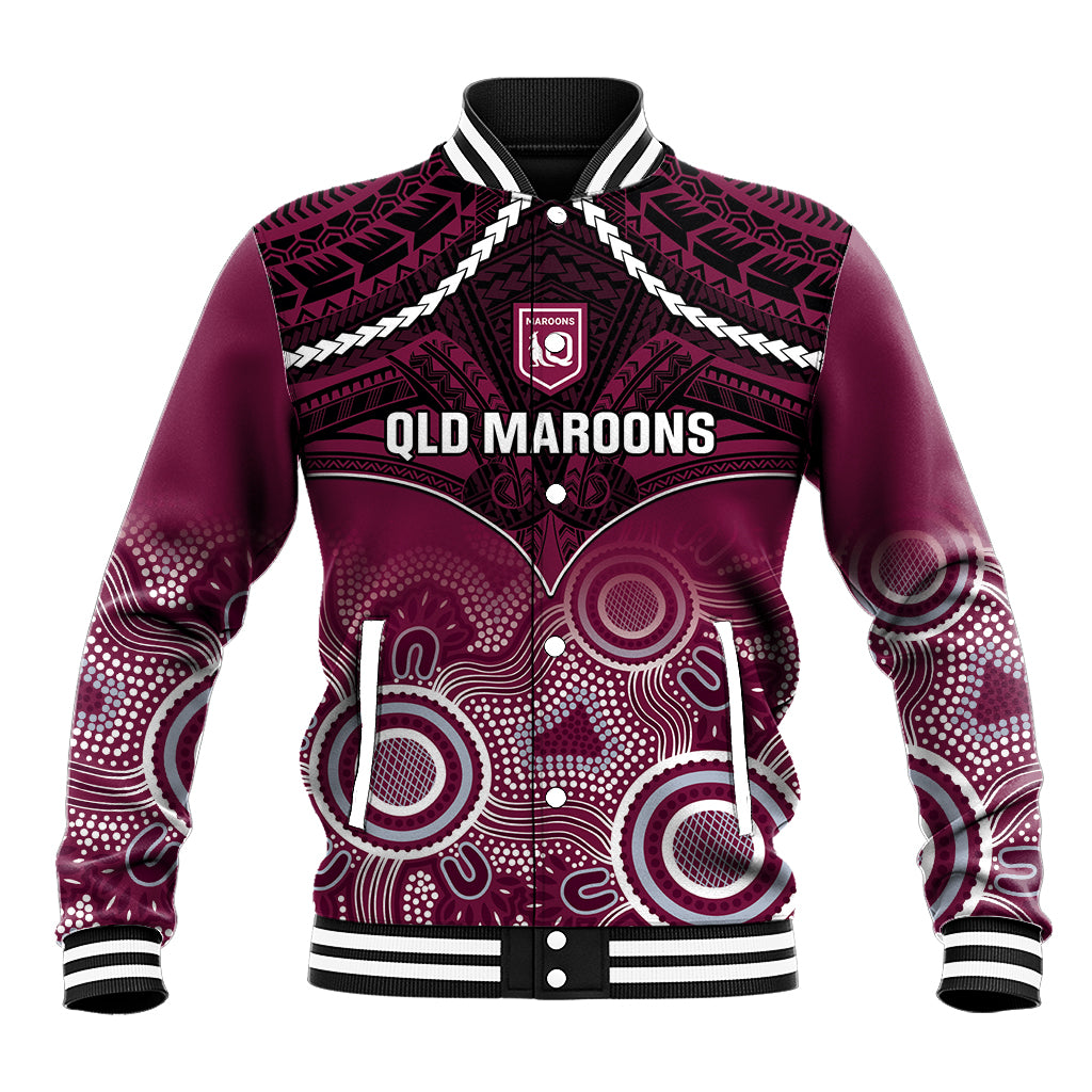 Custom QLD Maroons Rugby Baseball Jacket Aboriginal Mix Polynesian Pattern