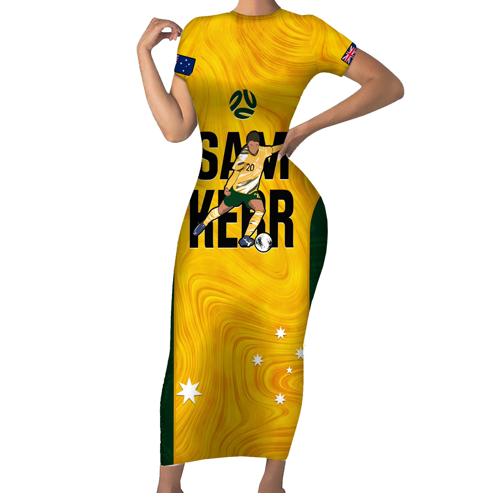 australia-soccer-short-sleeve-bodycon-dress-sam-kerr-matildas-proud-2023-world-cup-yellow