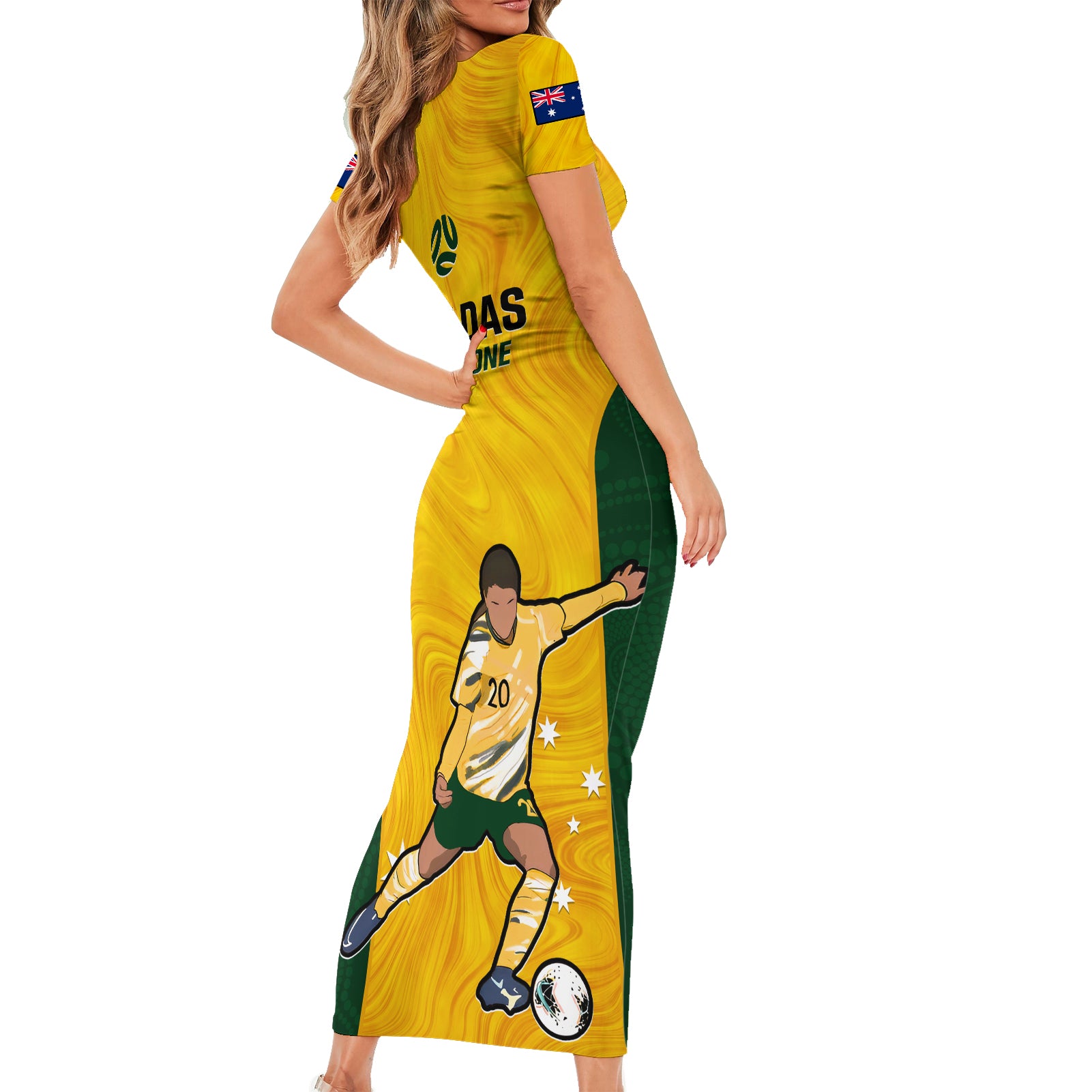 australia-soccer-short-sleeve-bodycon-dress-sam-kerr-matildas-proud-2023-world-cup-yellow