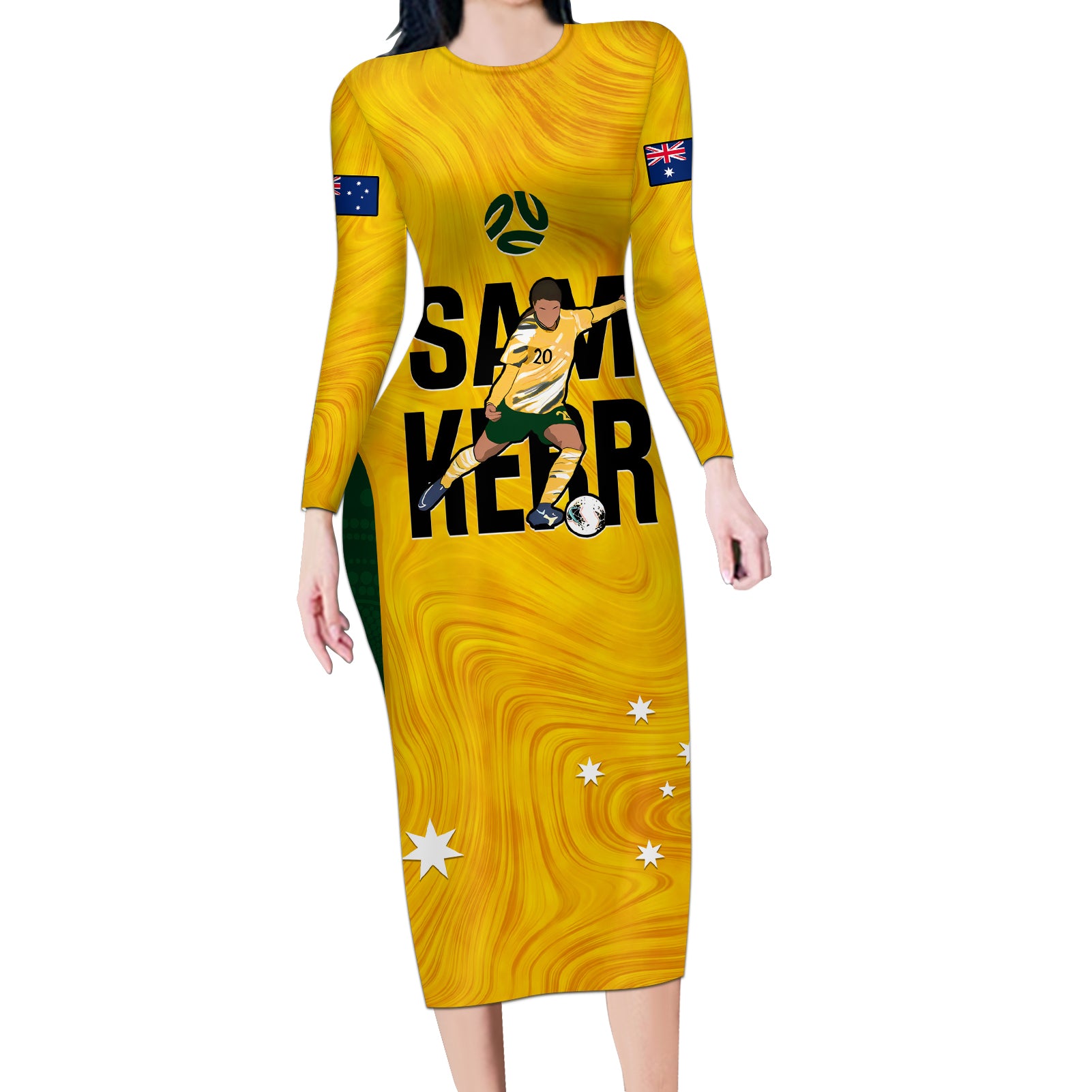 custom-australia-soccer-long-sleeve-bodycon-dress-sam-kerr-matildas-proud-2023-world-cup-yellow