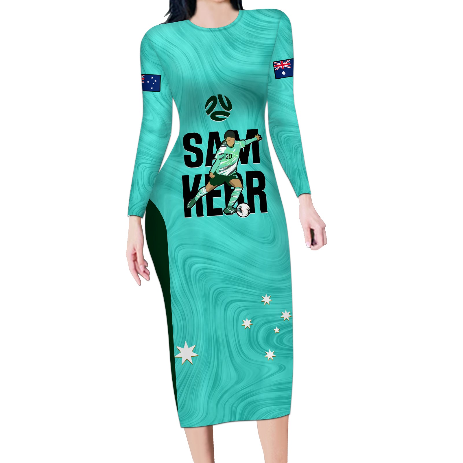 australia-soccer-long-sleeve-bodycon-dress-sam-kerr-matildas-proud-2023-world-cup-turquoise