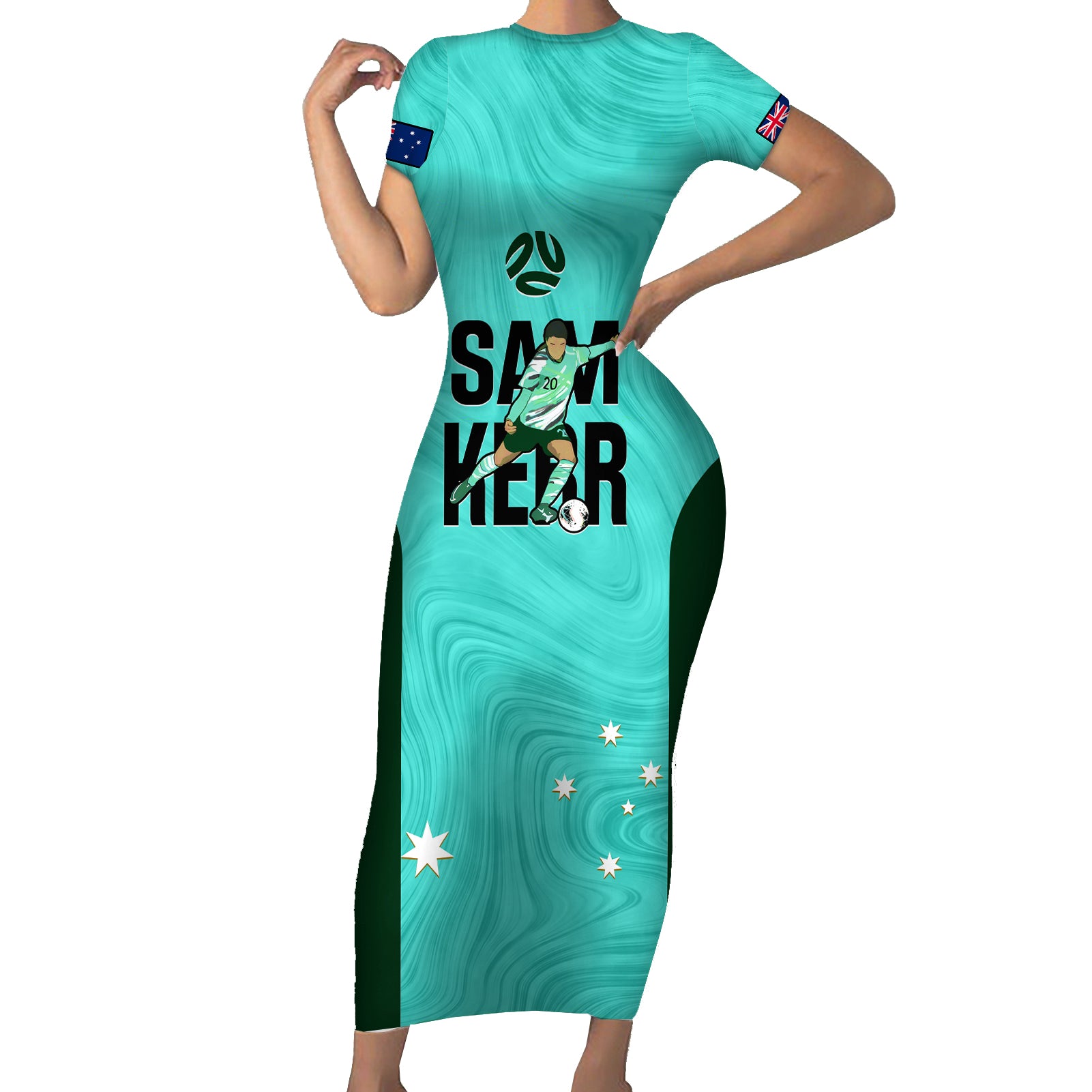 australia-soccer-short-sleeve-bodycon-dress-sam-kerr-matildas-proud-2023-world-cup-turquoise