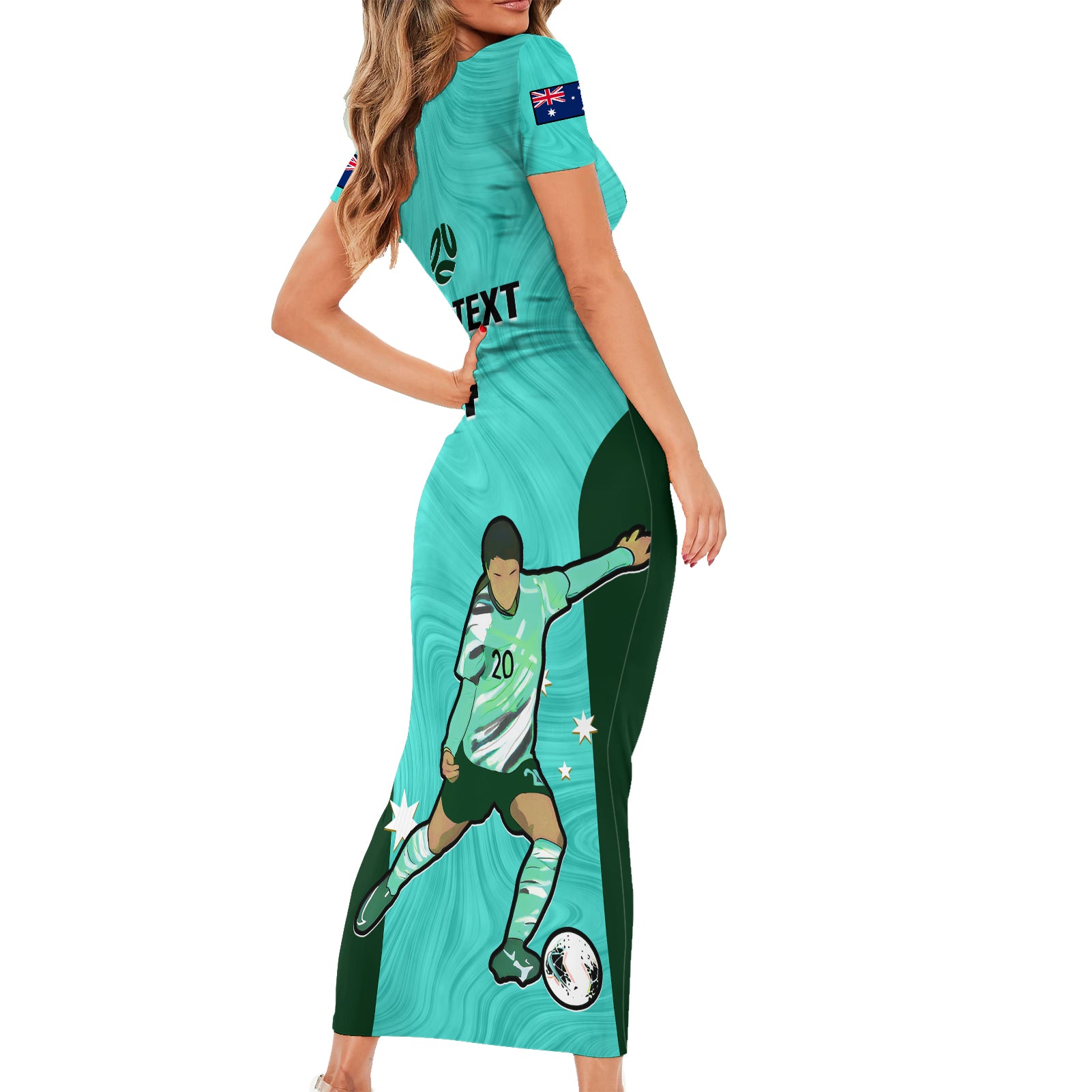 custom-australia-soccer-short-sleeve-bodycon-dress-sam-kerr-matildas-proud-2023-world-cup-turquoise