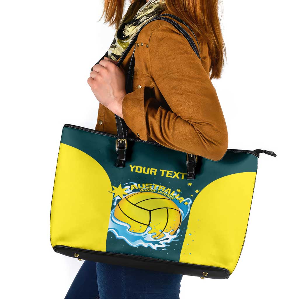 Custom Australia Water Polo 2024 Leather Tote Bag Aussie Shark National Color Version